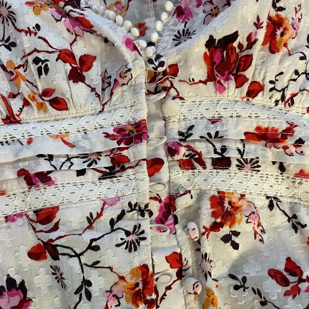 Anthropologie Puff Sleeved Lace Button Down in Pink Combo Floral
